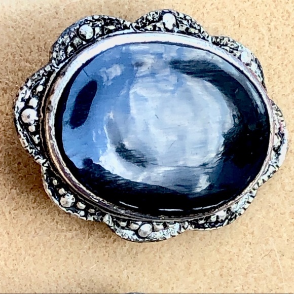 🖤 Vintage Sterling Silver Marcasite Onyx earrings - Picture 8 of 9